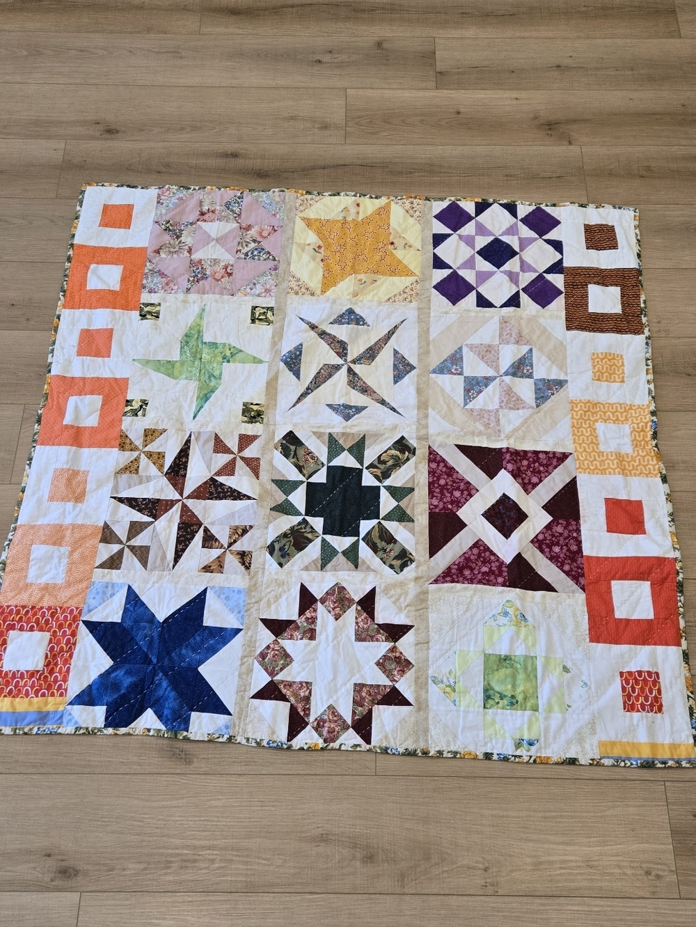 Handmade Multicolor Patchwork Quilt - Star & Geometric Blocks